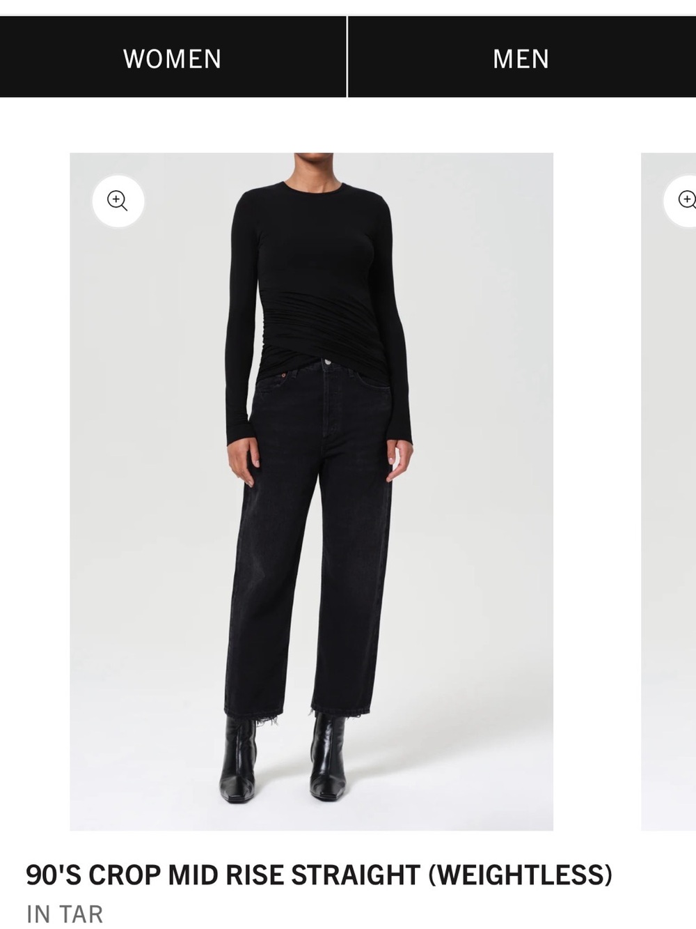 Agolde 90's Crop Mid-Rise Straight Jeans — Black